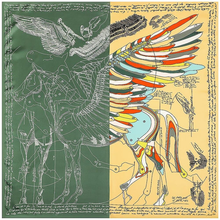 Flying Horse Print Women's Luxury Hand-Rolled Twill Silk Scarf 130cm