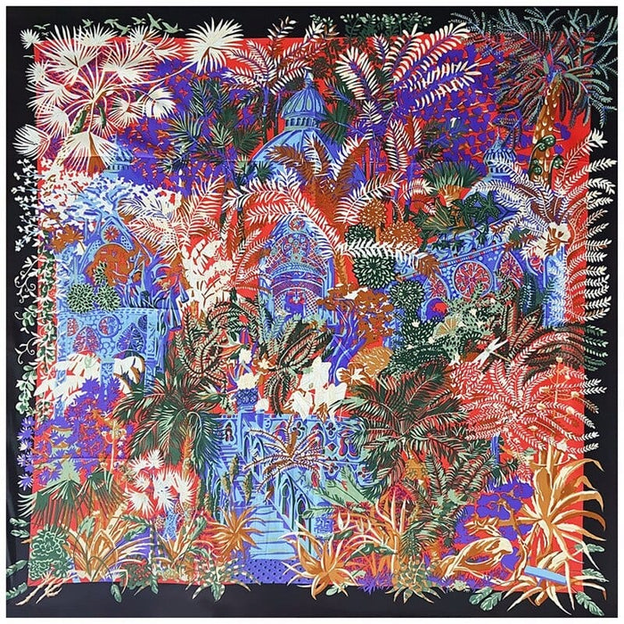 Tropical Forest Print Women's Luxury Hand-Rolled Twill Silk Scarf 130cm