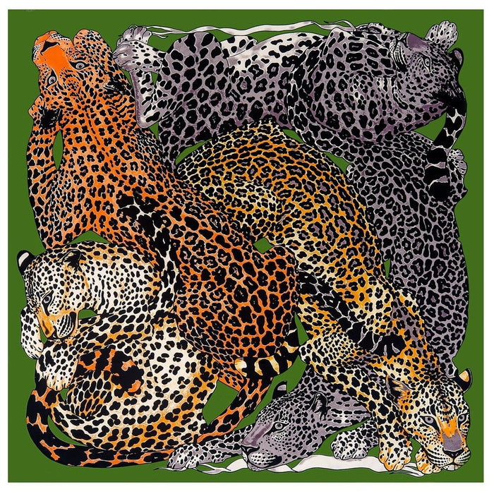 Leopard Print Women's Luxury Hand-Rolled Twill Silk Scarf 130cm