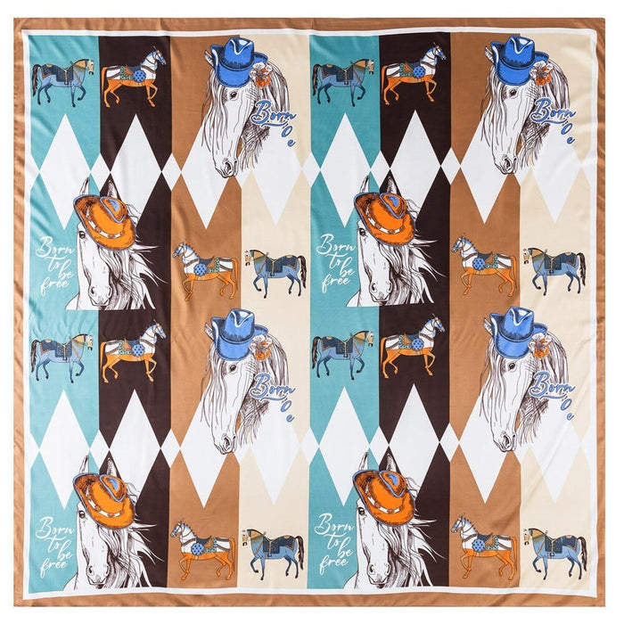 Horse Styles Print Women's Luxury Hand-Rolled Twill Silk Scarf 130cm