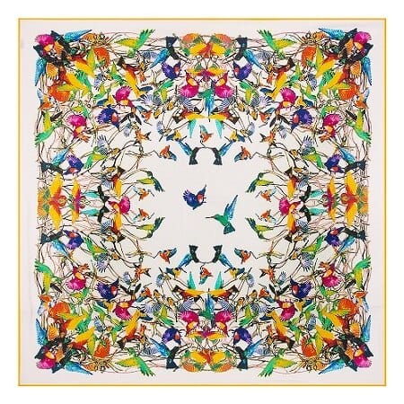 Flowers & Birds Print Women's Luxury Hand-Rolled Twill Silk Scarf 130cm