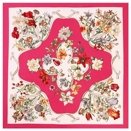 Floral Pattern Print Women's Pretty Hand-Rolled Twill Silk Scarf 130cm