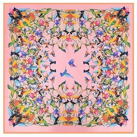 Flowers & Birds Print Women's Luxury Hand-Rolled Twill Silk Scarf 130cm