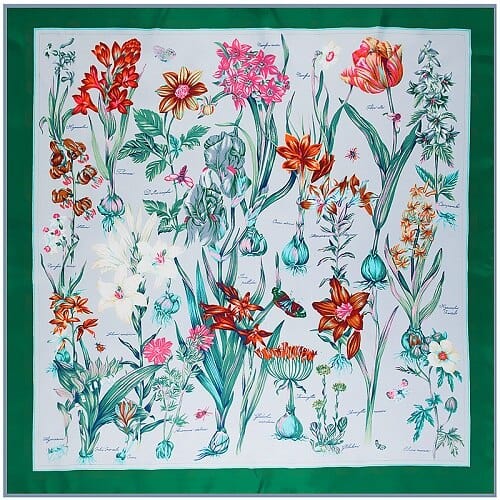 Flowers & Birds Print Women's Luxury Hand-Rolled Twill Silk Scarf 130cm