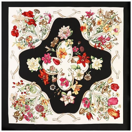 Floral Pattern Print Women's Pretty Hand-Rolled Twill Silk Scarf 130cm