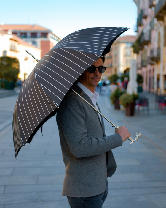 Luxury black pinstripe umbrella with jaguar handle