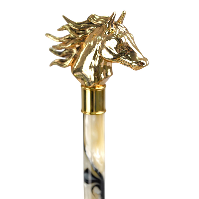 Light Blue Satin Umbrella with 24K Gold-Plated Horse Head Handle