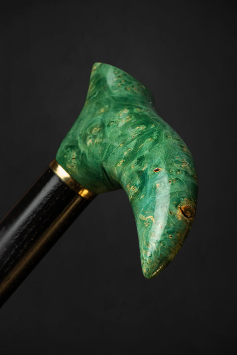 Designer Malachite Shade Walking Cane with Maple Burl Handle