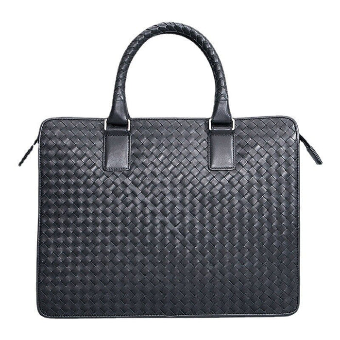 Cowhide Leather Knitted Men's Business Briefcase / 14" Laptop Bag