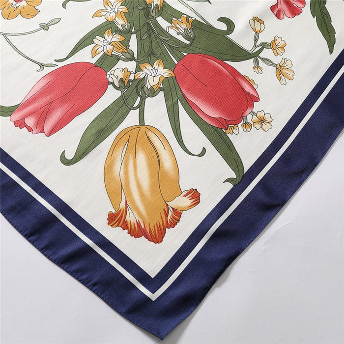 Roses & Ribbon Design Satin Silk Scarf - Women's Accessory