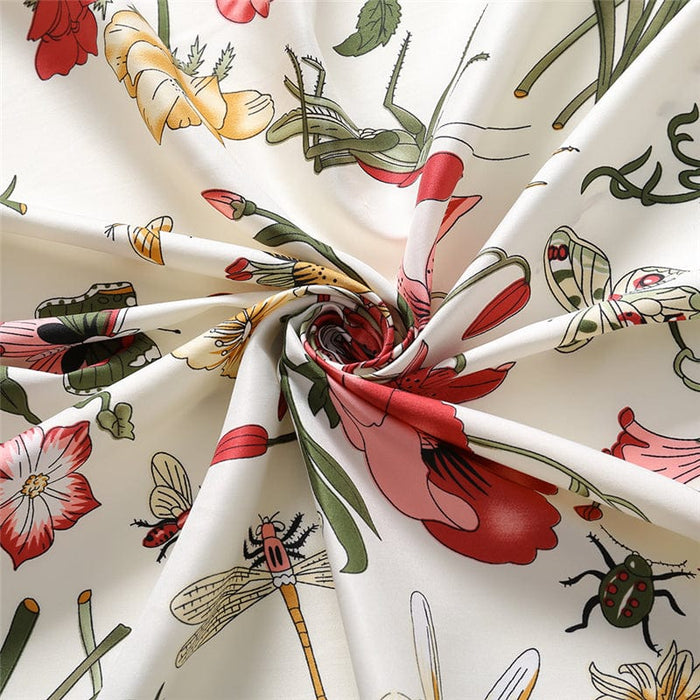 Roses & Ribbon Design Satin Silk Scarf - Women's Accessory