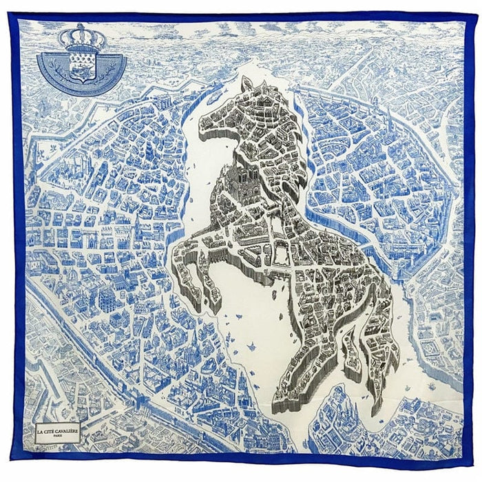 Horse Map Print Women's Luxury Hand-Rolled Twill Silk Scarf 130cm