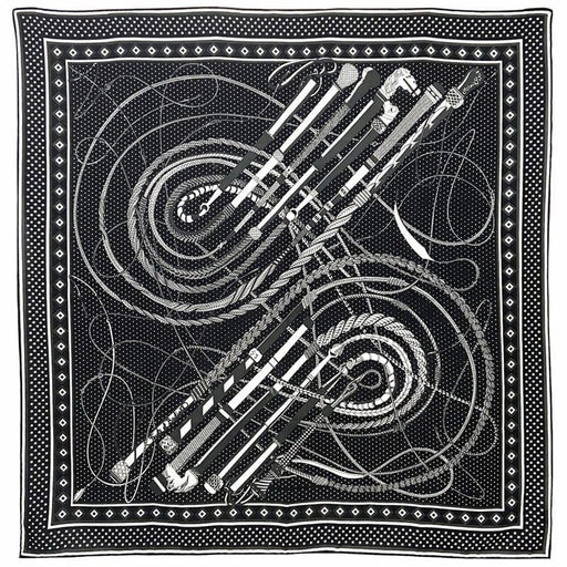 Spiral Pattern Print Women's Luxury Hand-Rolled Twill Silk Scarf 130cm