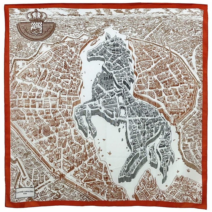 Horse Map Print Women's Luxury Hand-Rolled Twill Silk Scarf 130cm