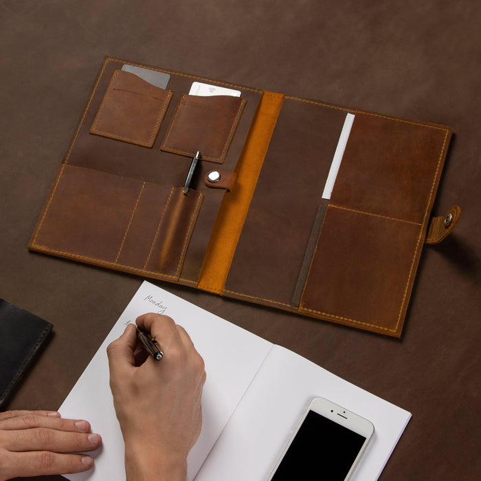 Leather Business Portfolio, Leather Journal, Padfolio with Business Card