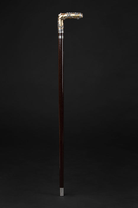 unique antique walking stick - oak shaft, presentation details 