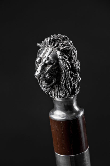 Silver lion handle walking cane from England