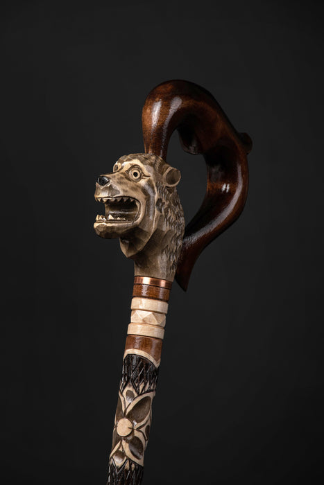 Steampunk Walking Cane, Wolfman Walking Stick Wolf Head