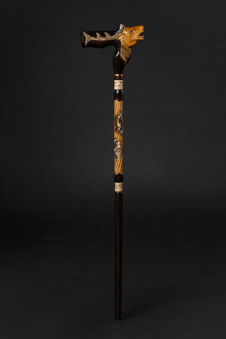 Red Deer Hand Carved Walking Cane, Handmade Walking Sticks