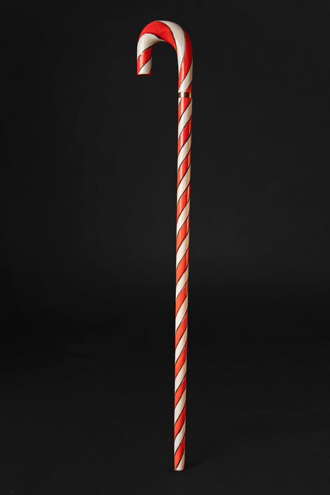 Wooden Candy Walking Cane Christmas, Hand Painted Red White