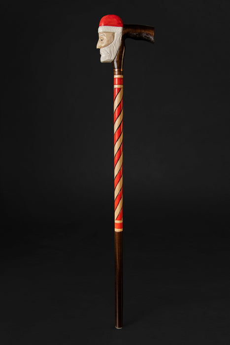 Santa Claus Christmas Walking Cane Candy Stick, Hand Carved