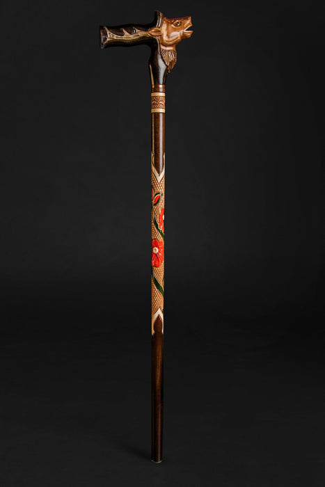 Red Deer Hand Carved Walking Cane, Handmade Walking Sticks