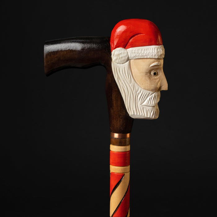 Santa Claus Christmas Walking Cane Candy Stick, Hand Carved