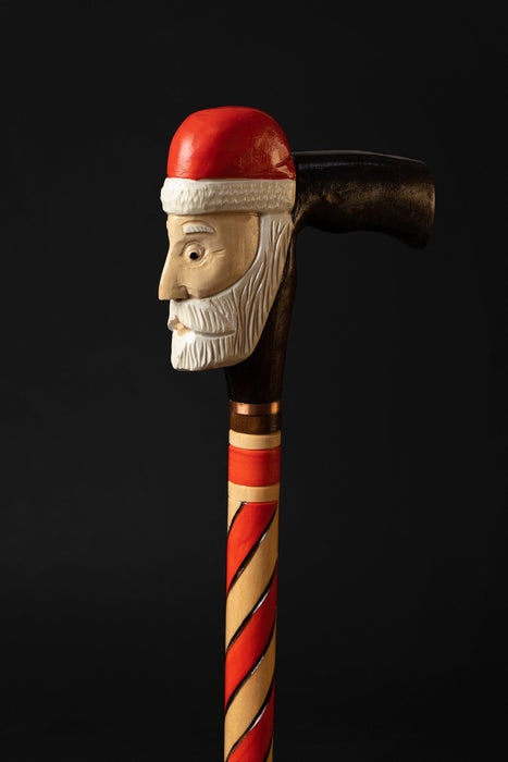 Santa Claus Christmas Walking Cane Candy Stick, Hand Carved