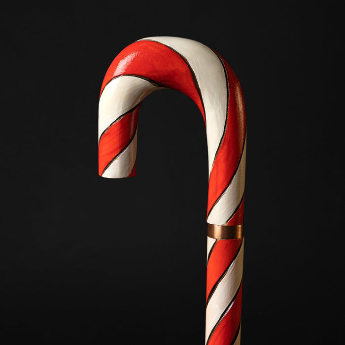 Wooden Candy Walking Cane Christmas, Hand Painted Red White