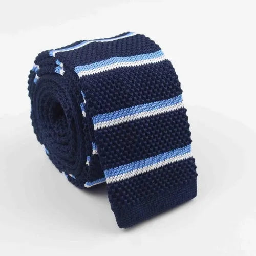 Dark Blue Striped Knit Tie for Classy Men