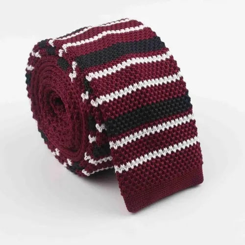 Classy Men Red White Black Square Knit Tie