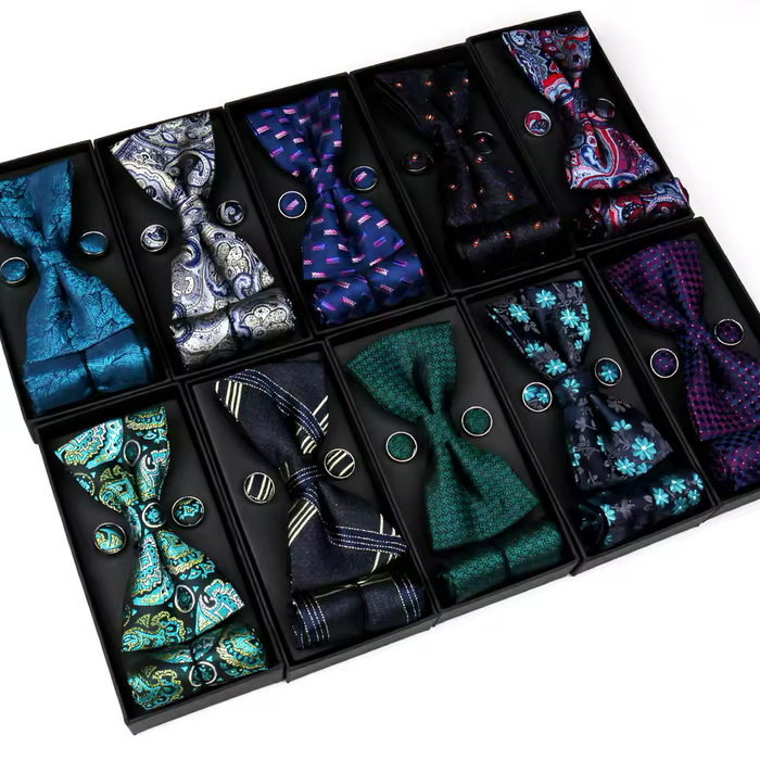 Men’s Bow Tie Gift Set - Bow Tie, Pocket Square & Cufflinks