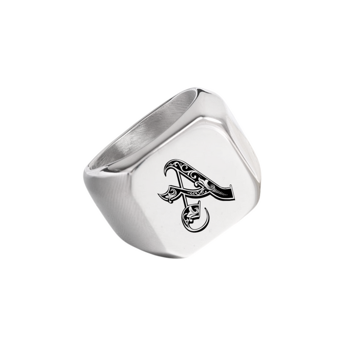 Men’s Initials Signet Ring Handmade Square Stainless Steel