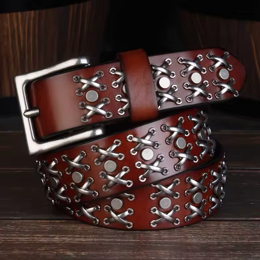 Men’s leather belt with pin buckle