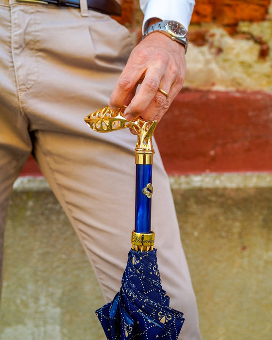 Chic Umbrella with Filigree Metal Handle and Lily Pattern