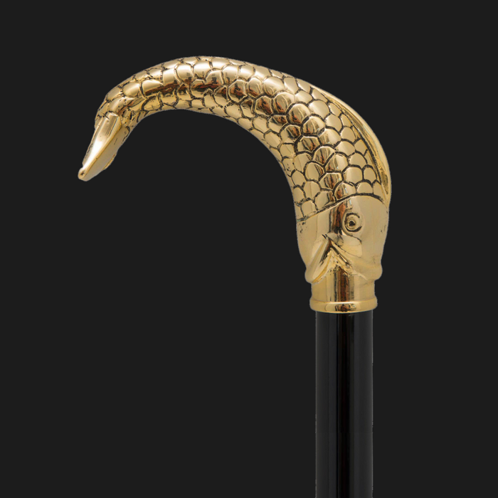 Antique Golden Metal Handled Walking Stick, Luxyru Design Fish