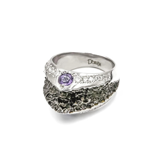 Modern Silver Amethyst Diamond Ring Luxury Jewelry