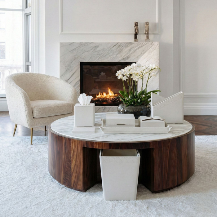 Modern White Leatherette Office Set – Tufted with Steel Inserts
