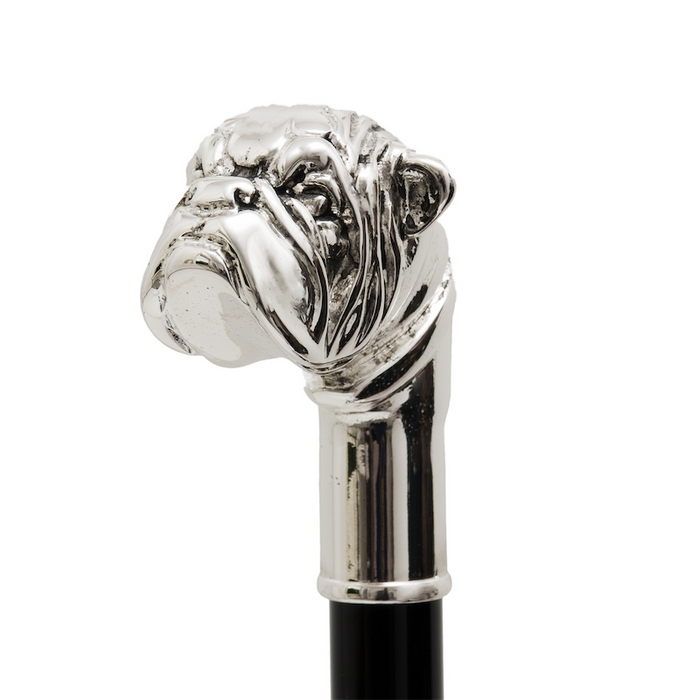 Fashionable Walking Stick Metal Silver Bulldog Handle, Modern Cane