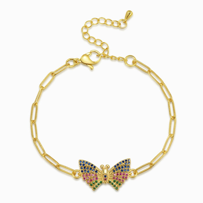 Multicolored Butterfly Charm Chain Bracelet