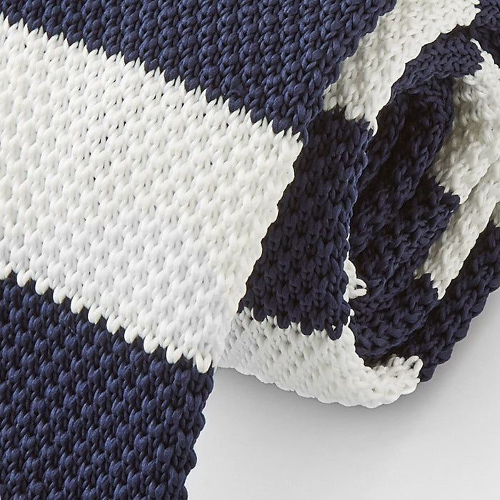 Navy Blue and White Square Knit Tie for Classy Men