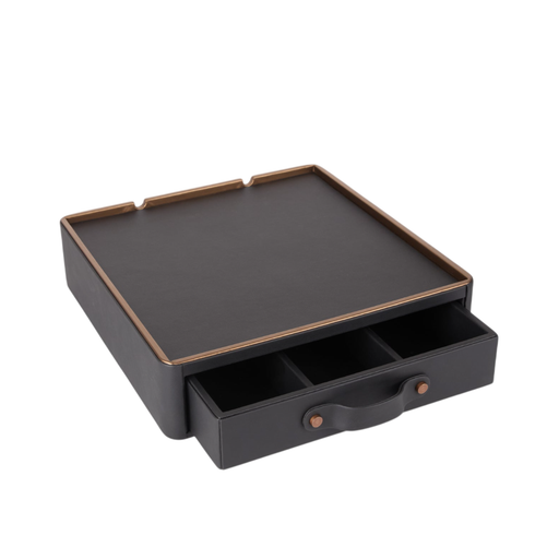 Noir Leather Tea & Coffee Amenity Box with Gold Edge Trim