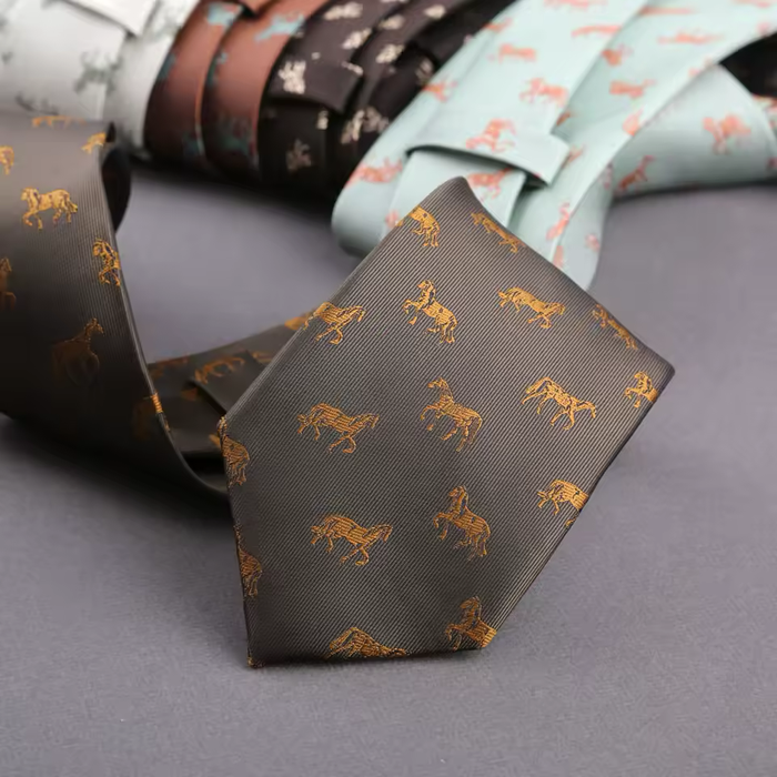 Luxury Men's Horse Print Necktie – Elegant Equestrian Pattern 