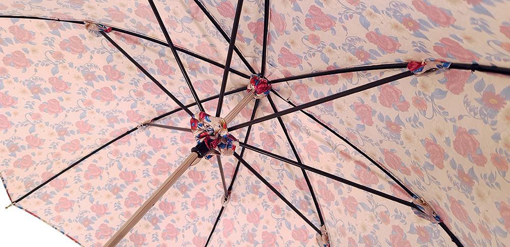 Pink Roses Parasol - Elegant Umbrella with Pink Leather Handle - Artynov | Unique Handmade Accessories