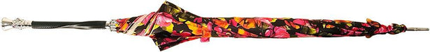 Women's Multi-Color Floral Parasol - Stylish Umbrella with Black Leather Handle