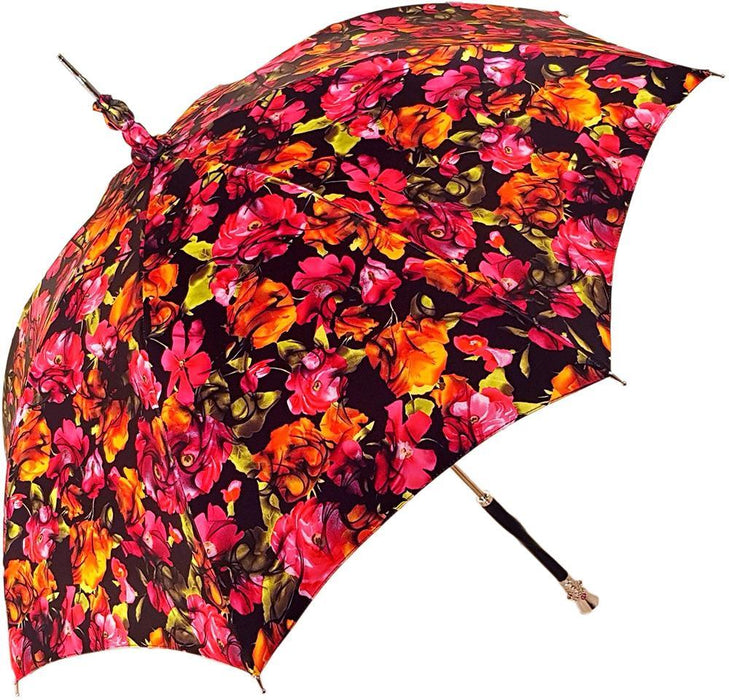 Women's Multi-Color Floral Parasol - Stylish Umbrella with Black Leather Handle