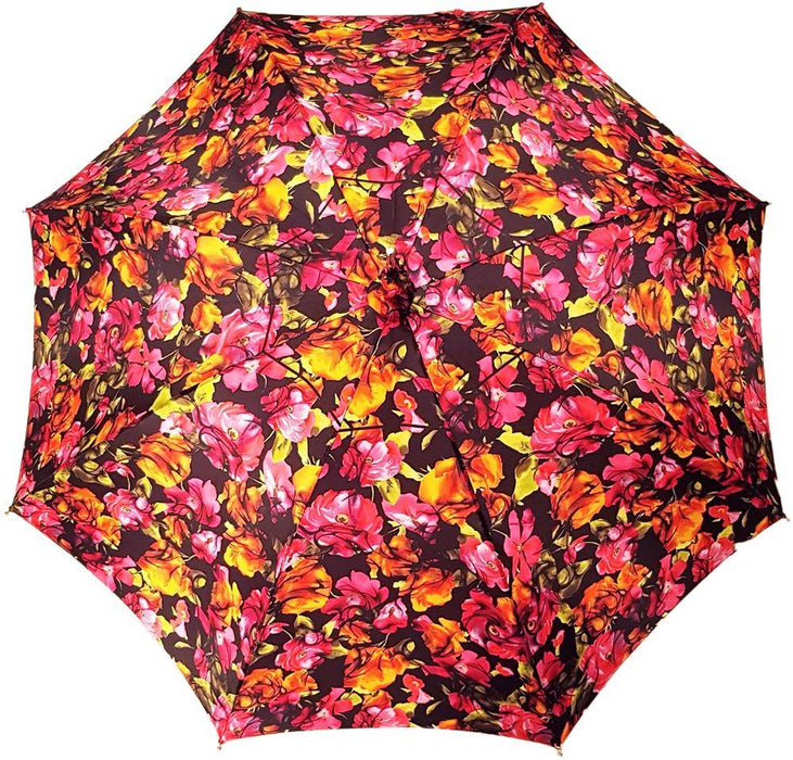 Women's Multi-Color Floral Parasol - Stylish Umbrella with Black Leather Handle