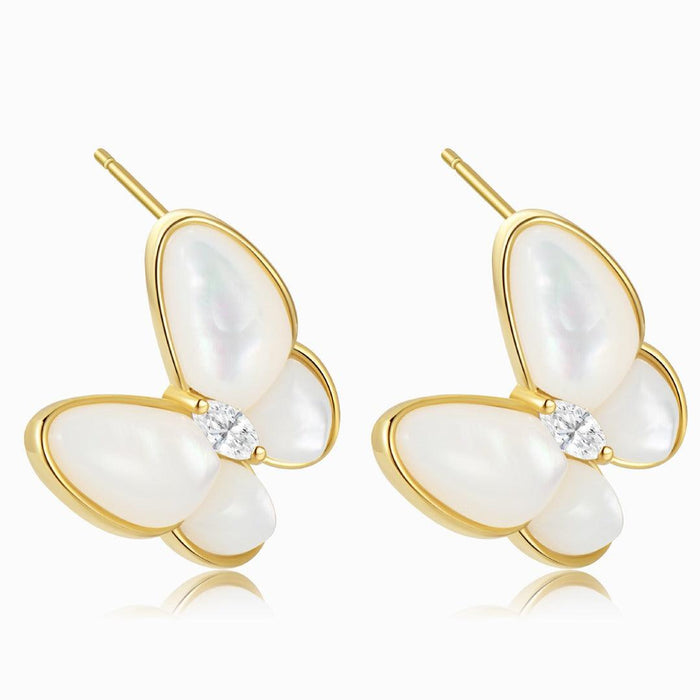 White Pearl Butterfly Stud Earrings