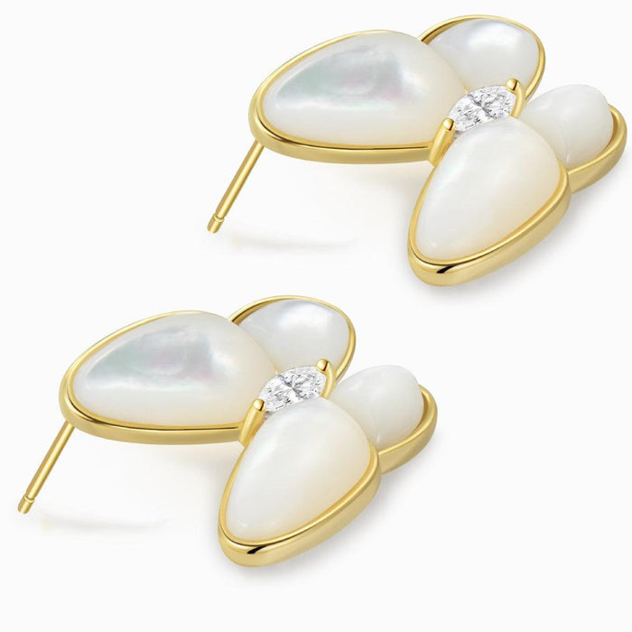 White Pearl Butterfly Stud Earrings