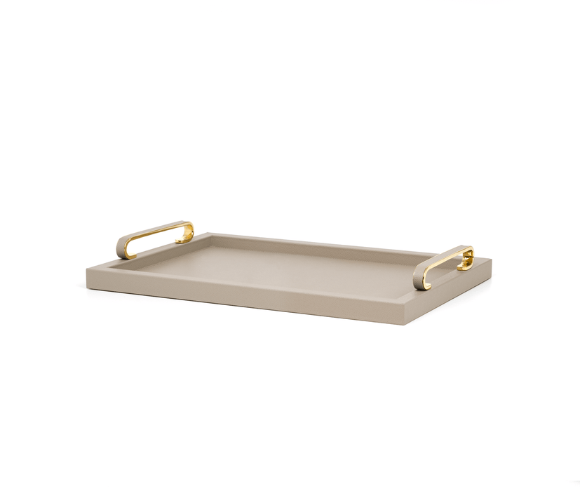 Stylish Foscari Wooden Tray with Genuine Leather and Rounded Metal Handles